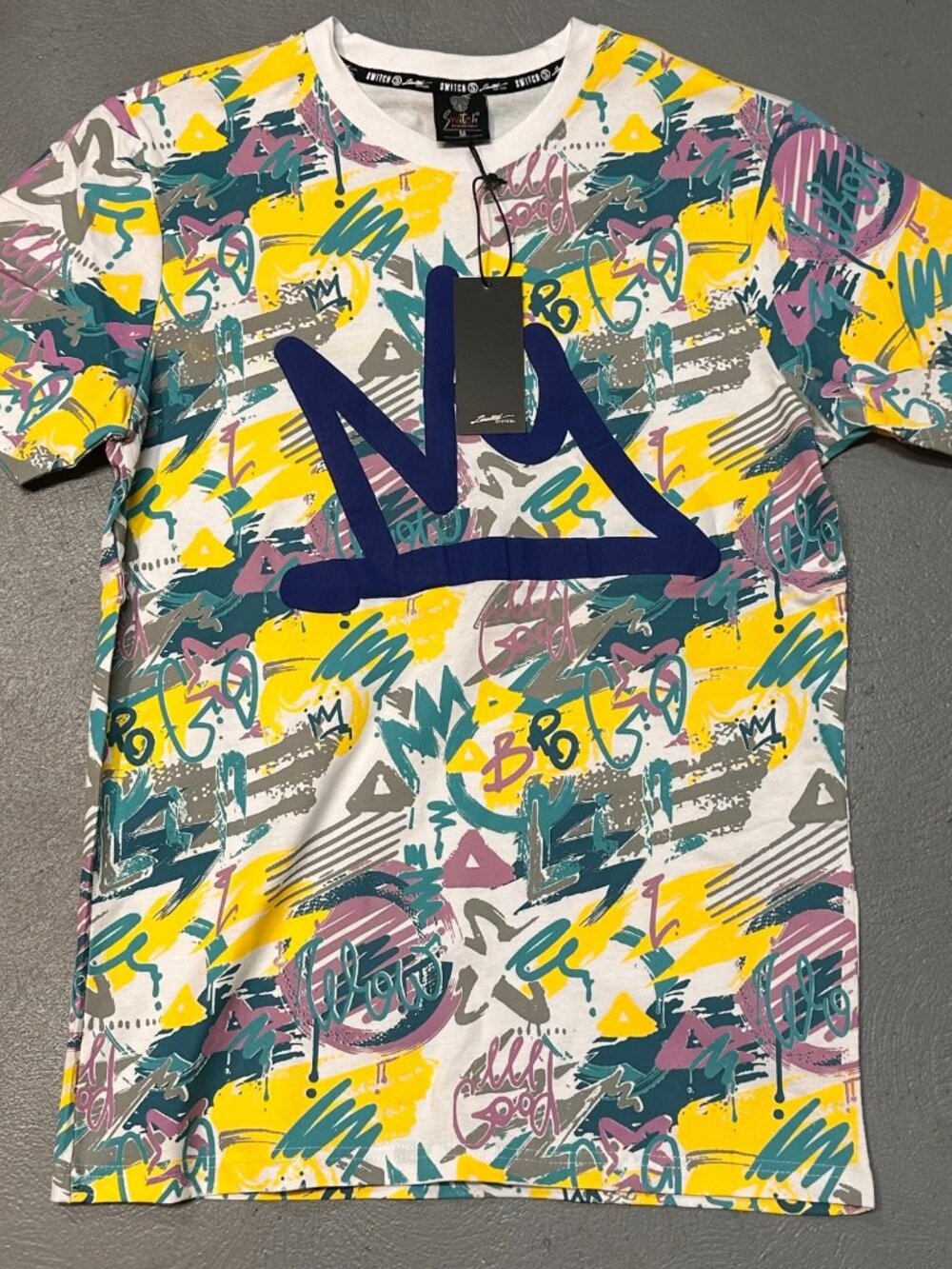 Switch Mens Y2K Graffiti Graphic T Shirt Medium Crown Streetwear Multicolor NWT